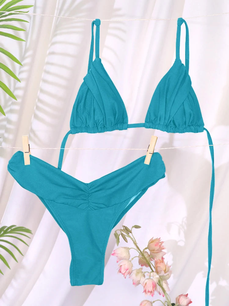 Fiona Women's Bikini Set | Solid Micro Fabric, Triangle Design 3